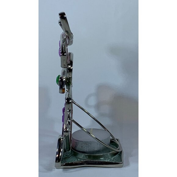 Vintage Stained Glass Bunny Candle Holder Tealight Girl Easter Flowers 5.5 in - Picture 3 of 7